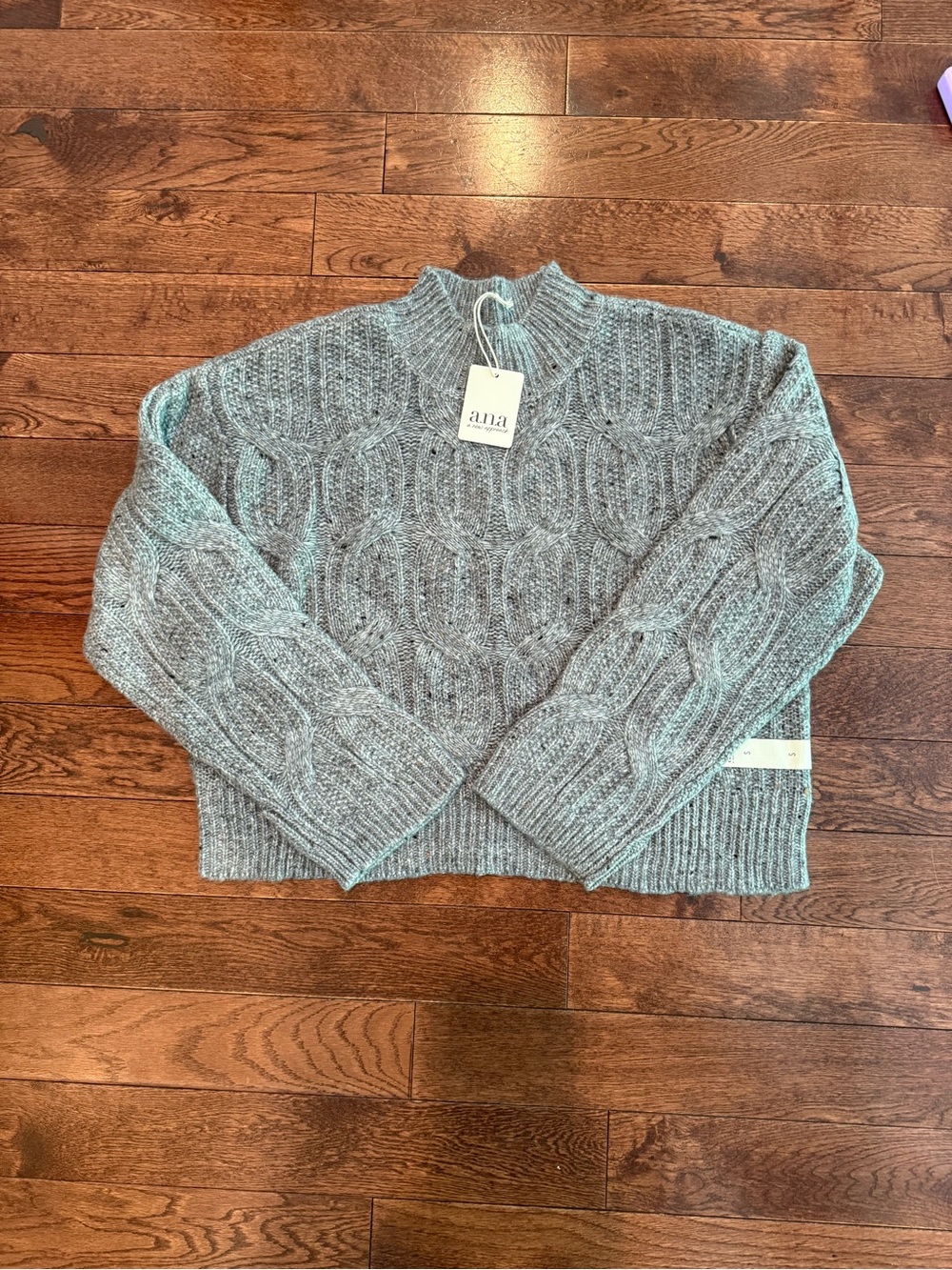 a.n.a Gray Cable Knit Mock Neck Sweater